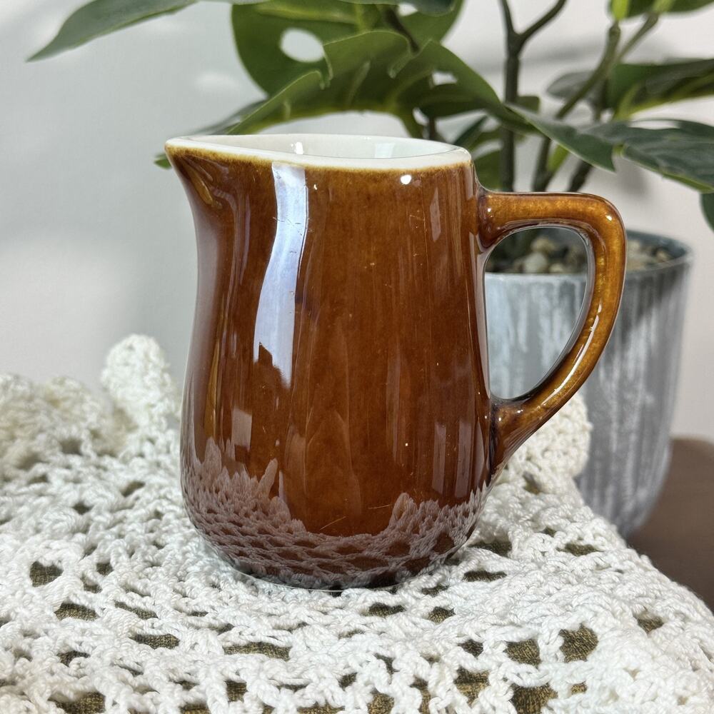 Vintage Hall Pottery Brown Creamer Pitcher Made in USA Rustic Farmhouse Glazed